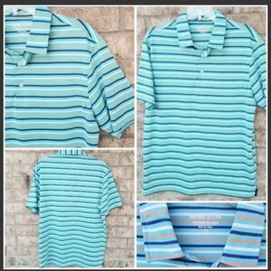 Michel Rouen Performance Golf Polo (Men M)Mint/Navy/Gray Moisture Wicking Shirt